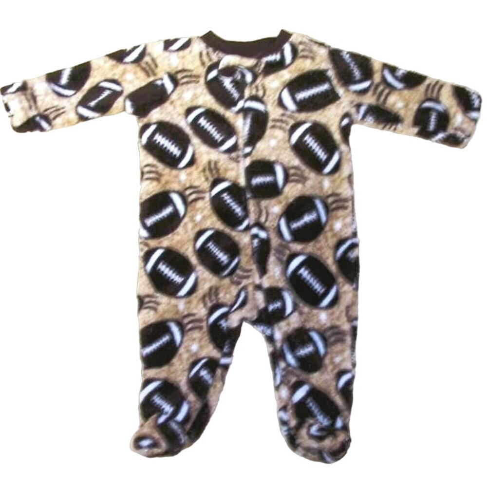 Small Wonders Baby Boy Fleece Footed Sleeper Beige Football Print Size 0-3 mos